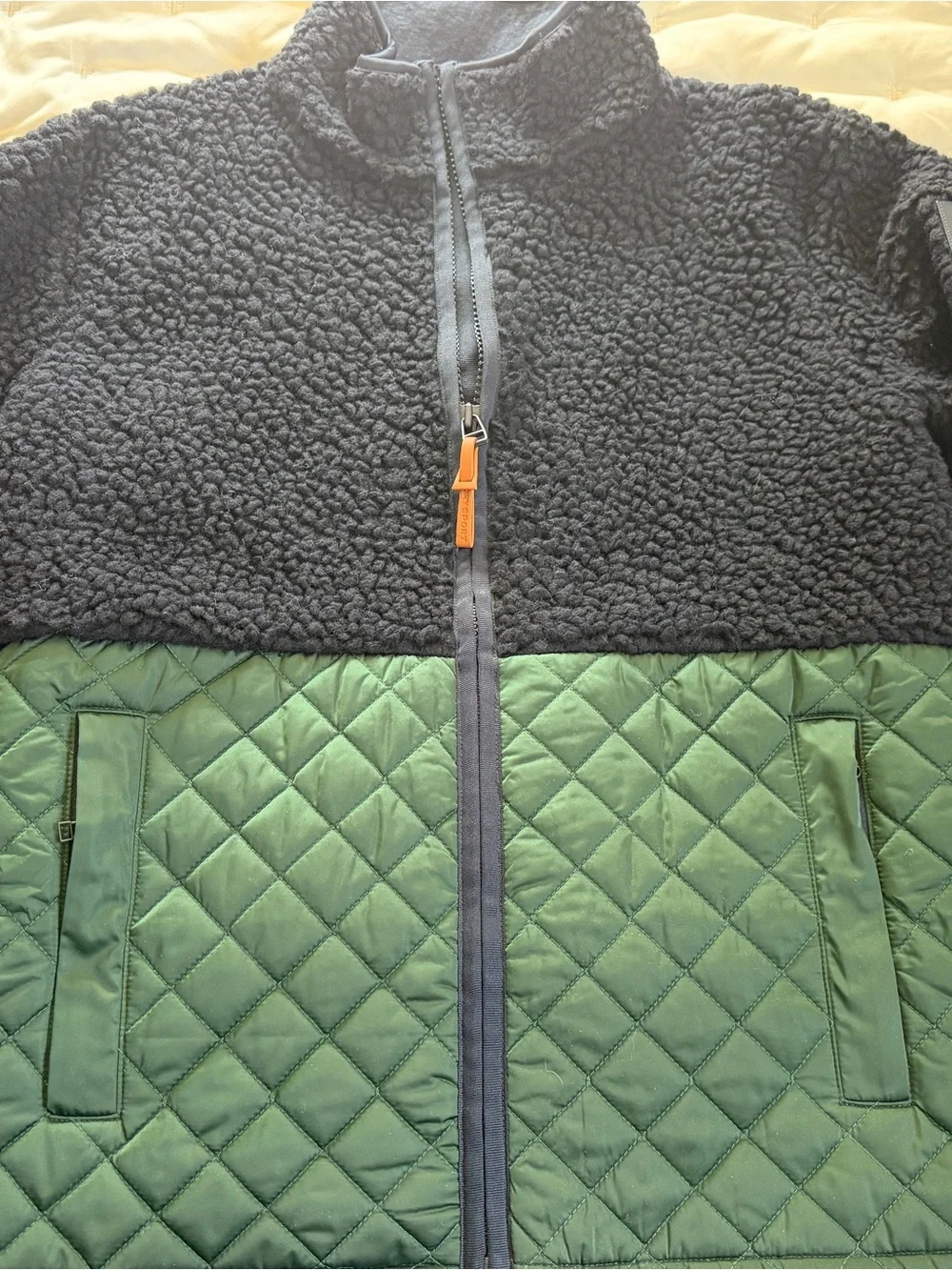 NWT Tory Burch Sherpa Fleece Quilted Jacket - Navy and Forest Green